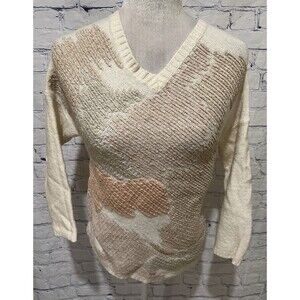 Chico's Chicos Wool Blend Cream Crew Neck Pullover Sweater Embroidered 1/Medium